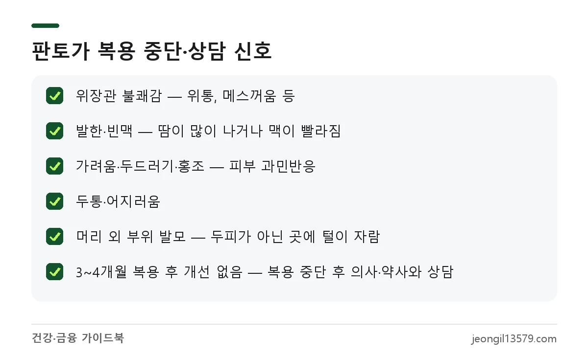 판토가캡슐 복용 중 부작용이 나타나 복용을 멈추고 상담해야 하는 경우 체크리스트