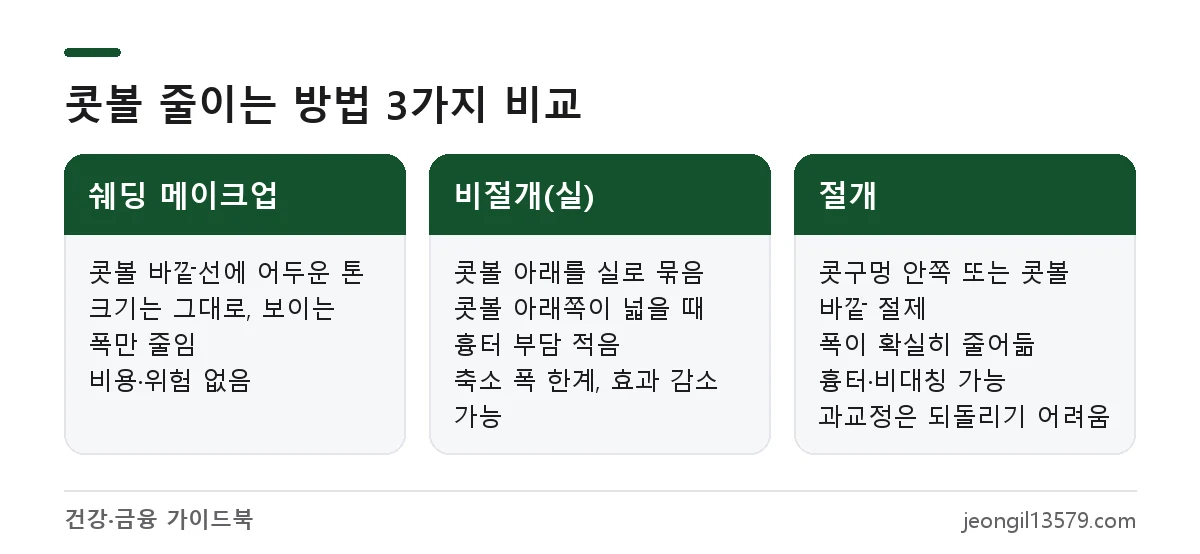 콧볼 작아지는 법 비교: 쉐딩 메이크업, 비절개 콧볼축소, 절개 콧볼축소의 방법과 주의점