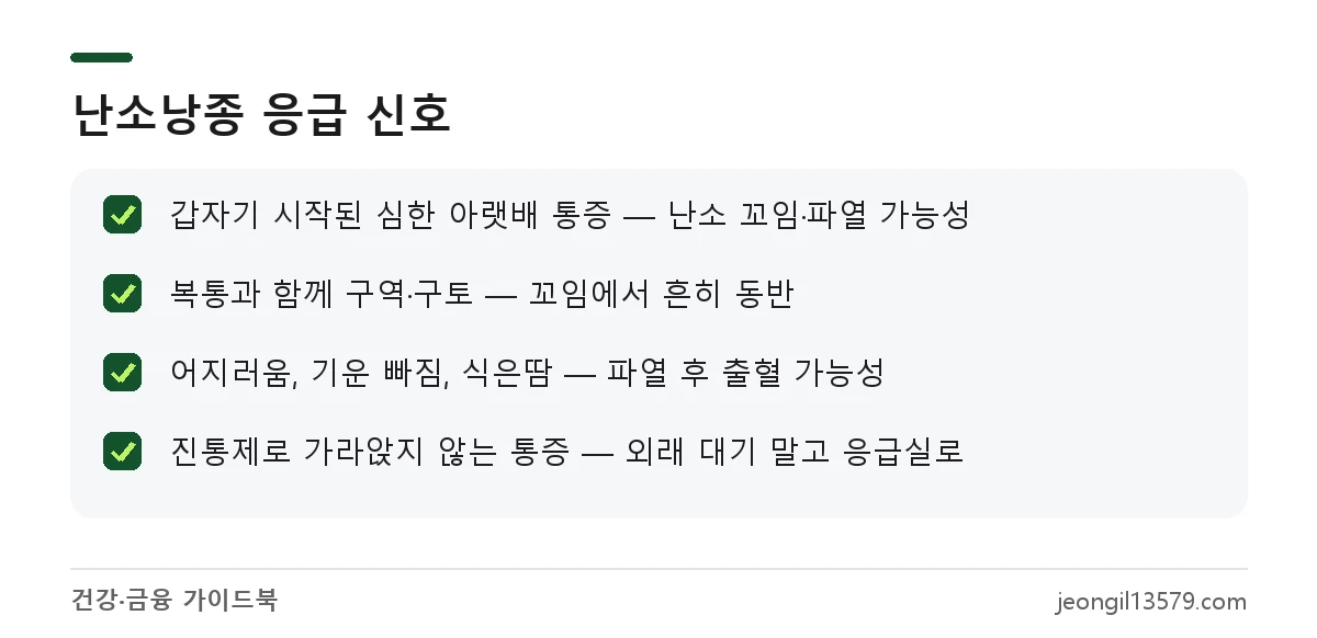 난소낭종 꼬임이나 파열이 의심되는 응급 신호 체크리스트