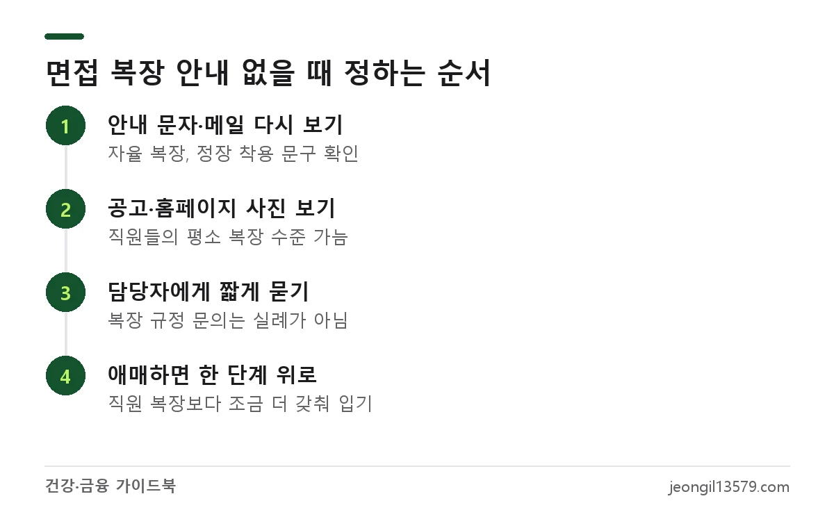 중소기업 면접 복장 안내가 없을 때 안내 문자 확인, 회사 사진 확인, 담당자 문의, 한 단계 격식 있게 입기 4단계